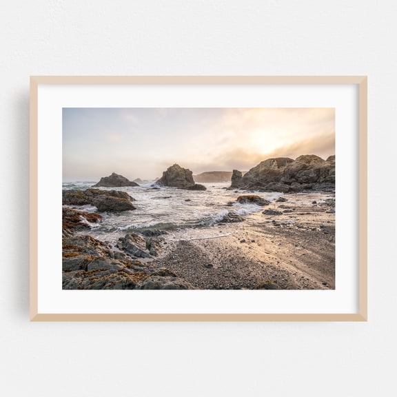 Rocky Serenity - Fort Bragg California Photography Seascape Coast Ocean Waves Sunset Beach Scenic Oak Framed Wall Art Print 5 x 7 inches