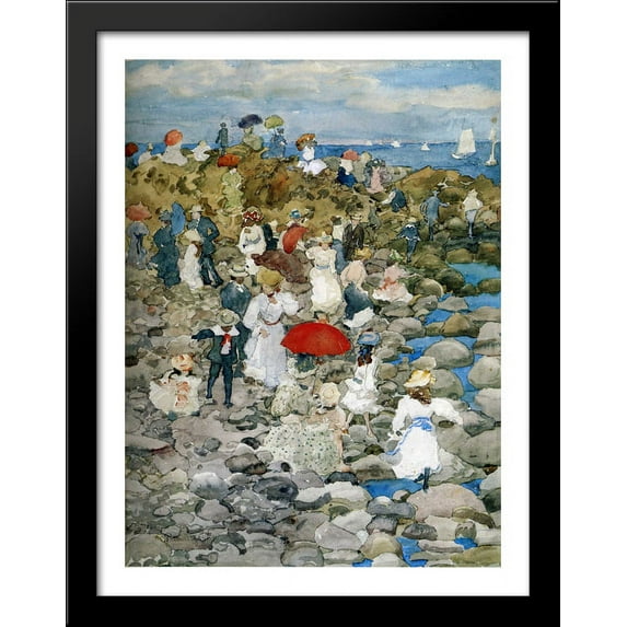 Rocky Shore, Nantasket 28x36 Large Black Wood Framed Print Art by Maurice Prendergast