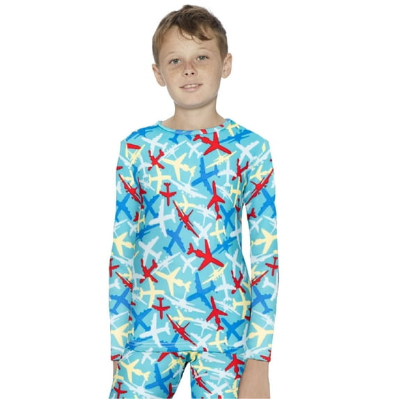 Rocky Thermal Underwear Shirt for Kids Base Layer Long Johns for Boys, Airplane XXS