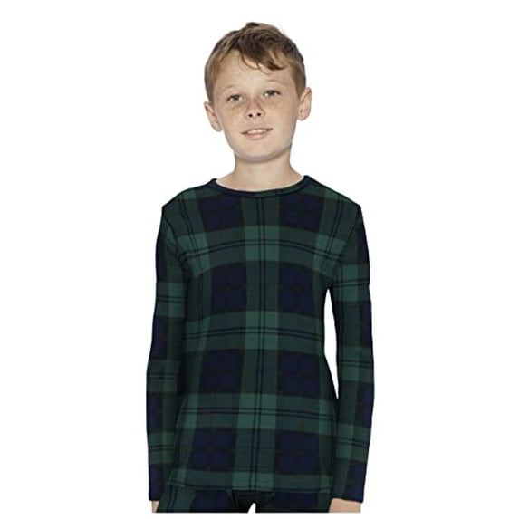 Rocky Thermal Underwear Shirt for Kids Base Layer Long Johns for Boys, Green Plaid XS