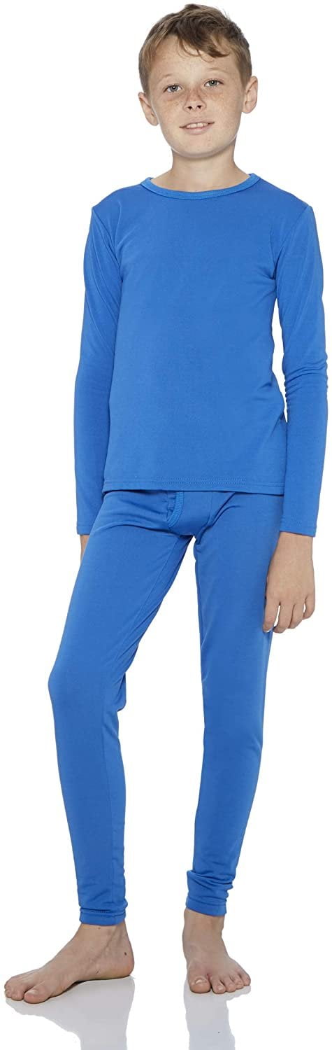 Rocky Thermal Underwear for Boys Fleece Lined Thermals Kids Base Layer Long  John Set (Blue - Small) 