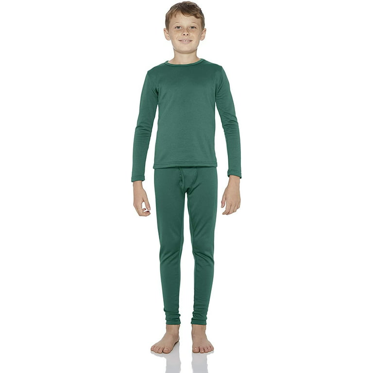 Rocky Thermal Underwear for Boys Fleece Lined Thermals Kids Base Layer Long  John Set (Jade - Medium) 