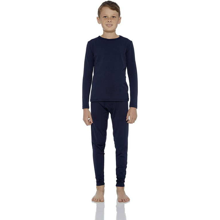 Rocky Thermal Underwear for Boys Fleece Lined Thermals Kids Base Layer Long  John Set (Navy - Medium) 