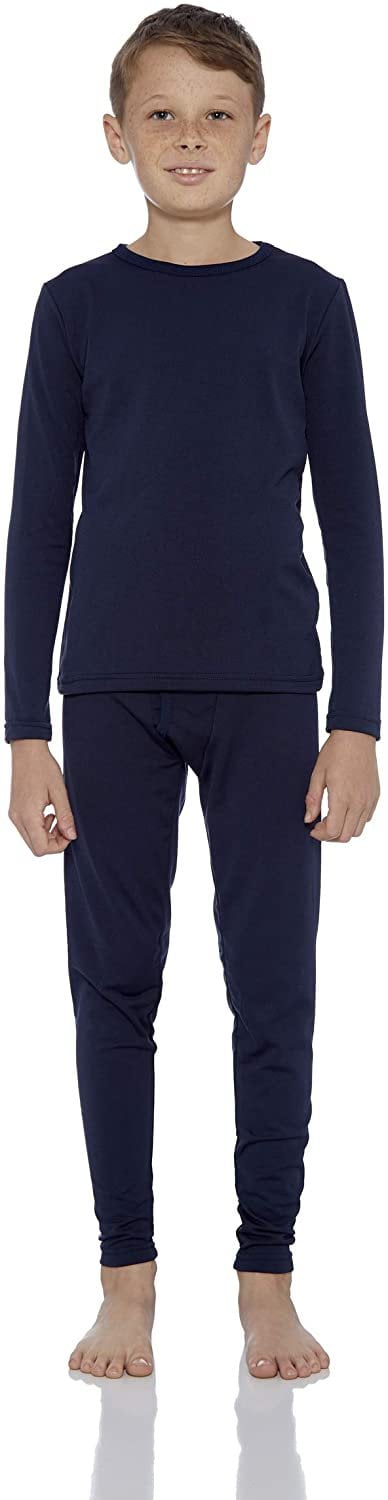 Rocky Thermal Underwear for Boys Fleece Lined Thermals Kids Base Layer Long  John Set (Navy - Small)