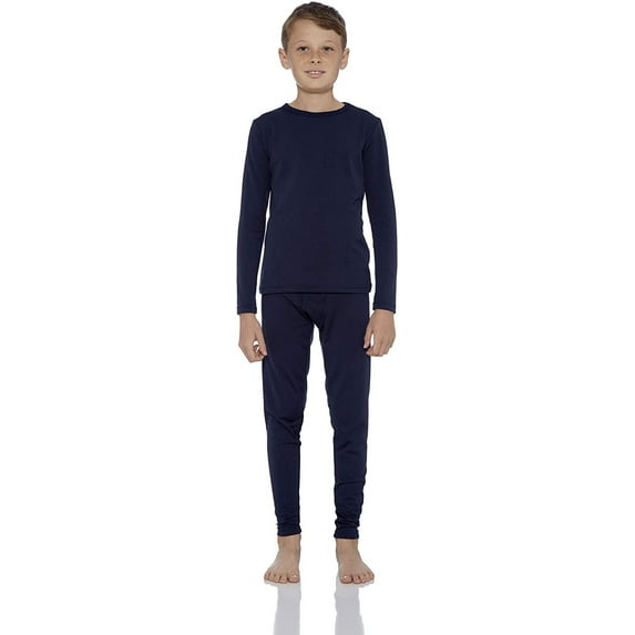 Rocky Thermal Underwear for Boys Fleece Lined Thermals Kids Base Layer Long John Set (Navy - X-Large)
