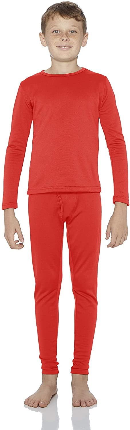 Rocky Thermal Underwear for Boys Fleece Lined Thermals Kids Base Layer Long  John Set (Red - Small)