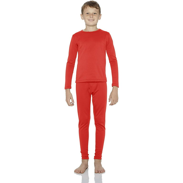 Rocky Thermal Underwear for Boys Fleece Lined Thermals Kids Base Layer Long  John Set (Red - Small) 