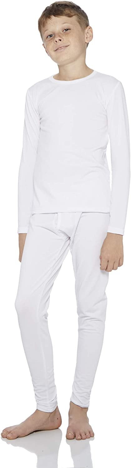 Rocky Thermal Underwear for Boys Fleece Lined Thermals Kids Base Layer Long  John Set (White - Medium)