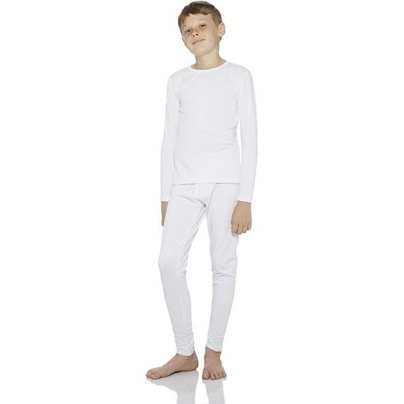 Rocky Thermal Underwear for Boys Fleece Lined Thermals Kids Base Layer Long John Set (White - Small)