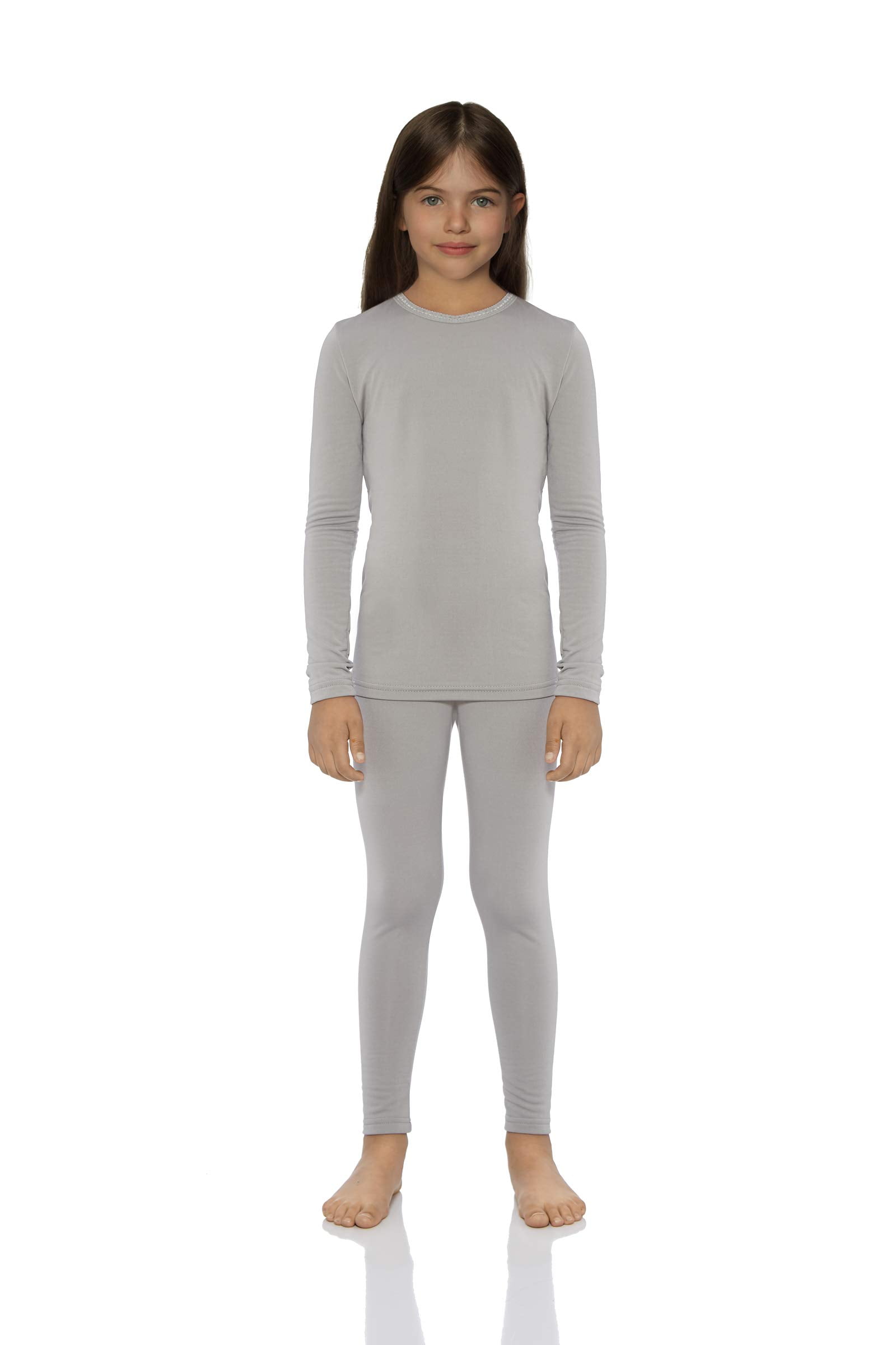Rocky Thermal Underwear for Girls Cotton Knit Thermals Kids Base Layer Long  John Pajamas Set (Grey - X-Small)