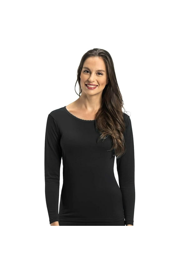 Women Thermal Top Shirt Base Layer for Cold Weather, Black Small