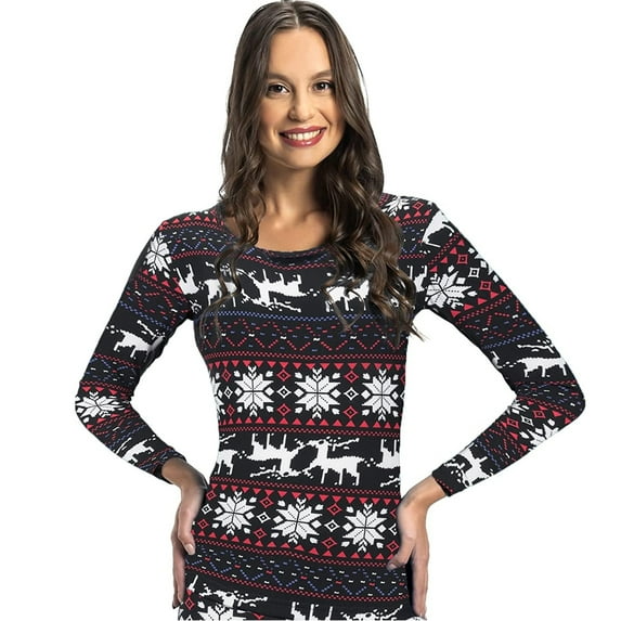 Rocky Women Thermal Top Shirt Base Layer for Cold Weather, Christmas Design Medium