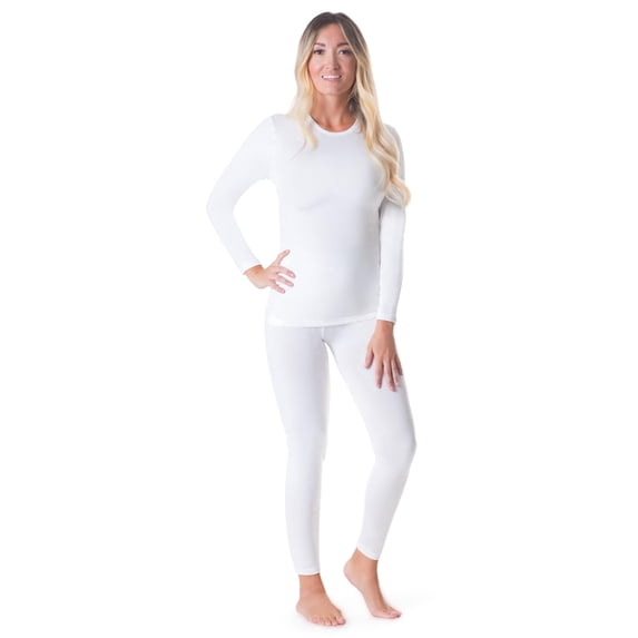 Rocky Women Thermal Top and Bottom Warmer Cold Weather Underwear Set, White Medium