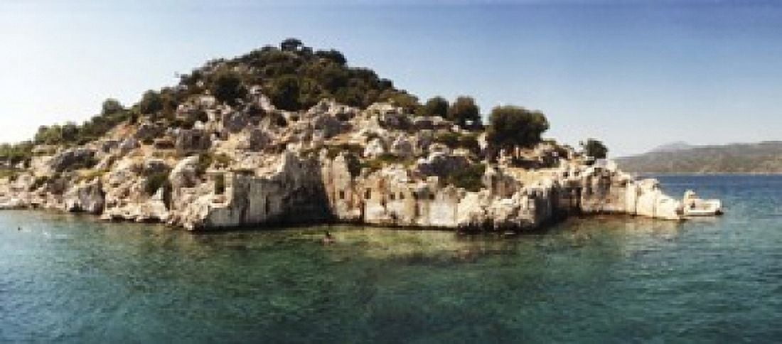Rocky island in the Mediterranean sea Sunken City Kekova Antalya Province Turkey Canvas Art - Panoramic Images (15 x 7)