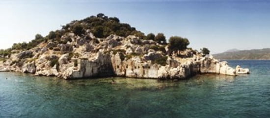 Rocky island in the Mediterranean sea Sunken City Kekova Antalya Province Turkey Canvas Art - Panoramic Images (30 x 14)