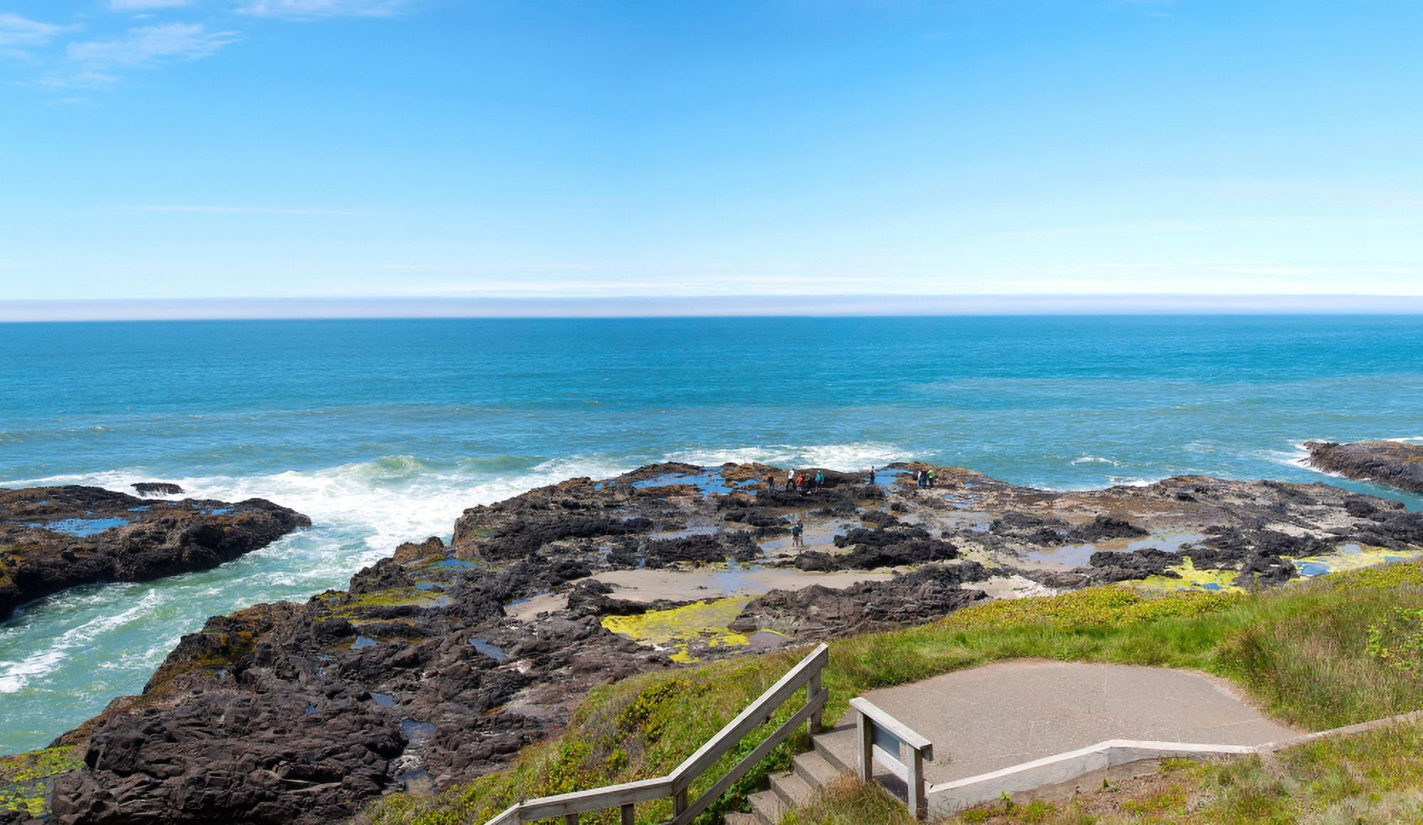Rocky lava shoreline at Cape Perpetua Oregon Coast USA Canvas Art - Panoramic Images (20 x 12)