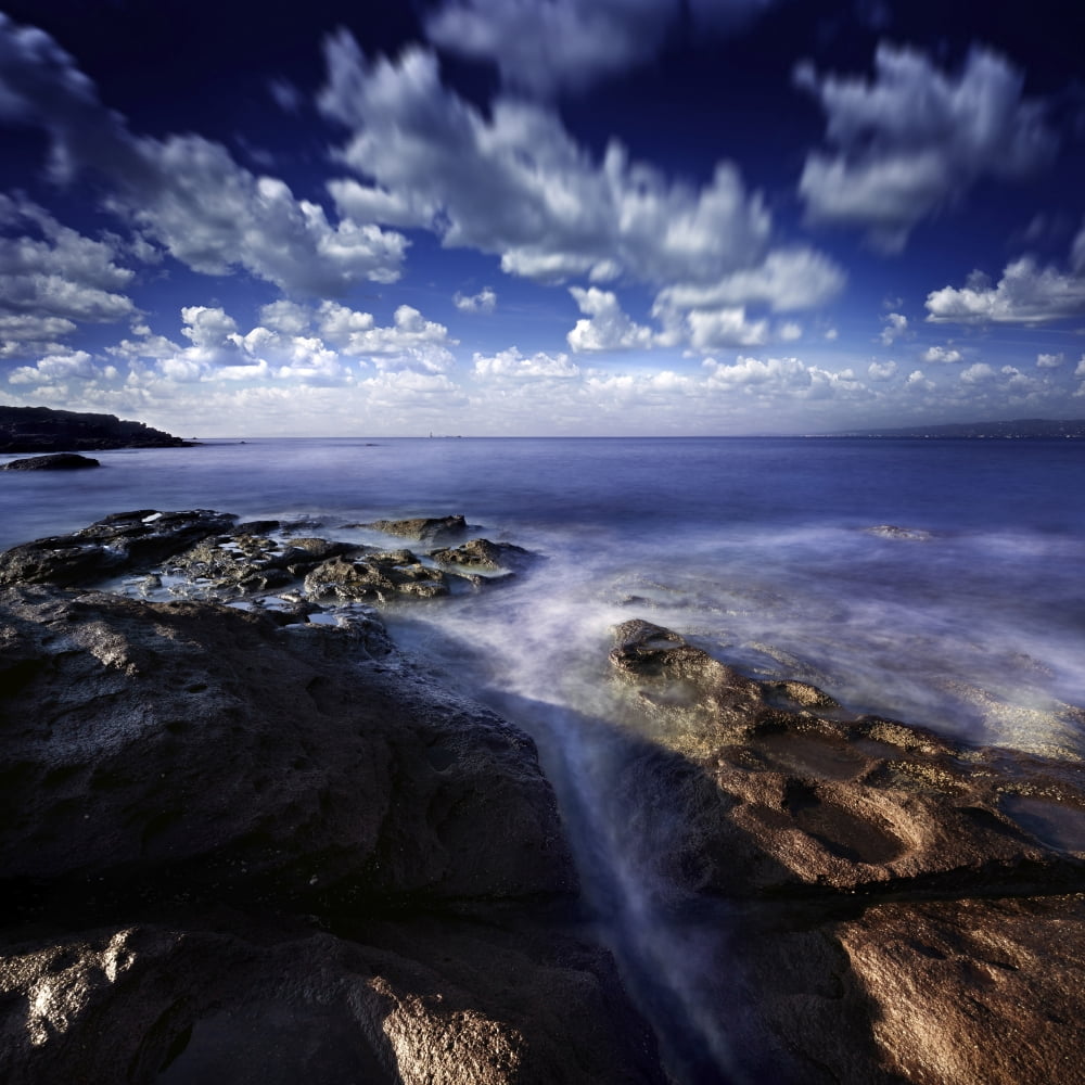 Rocky shore and tranquil sea Portoscuso Sardinia Italy Canvas Art - Evgeny KuklevStocktrek Images (29 x 29)