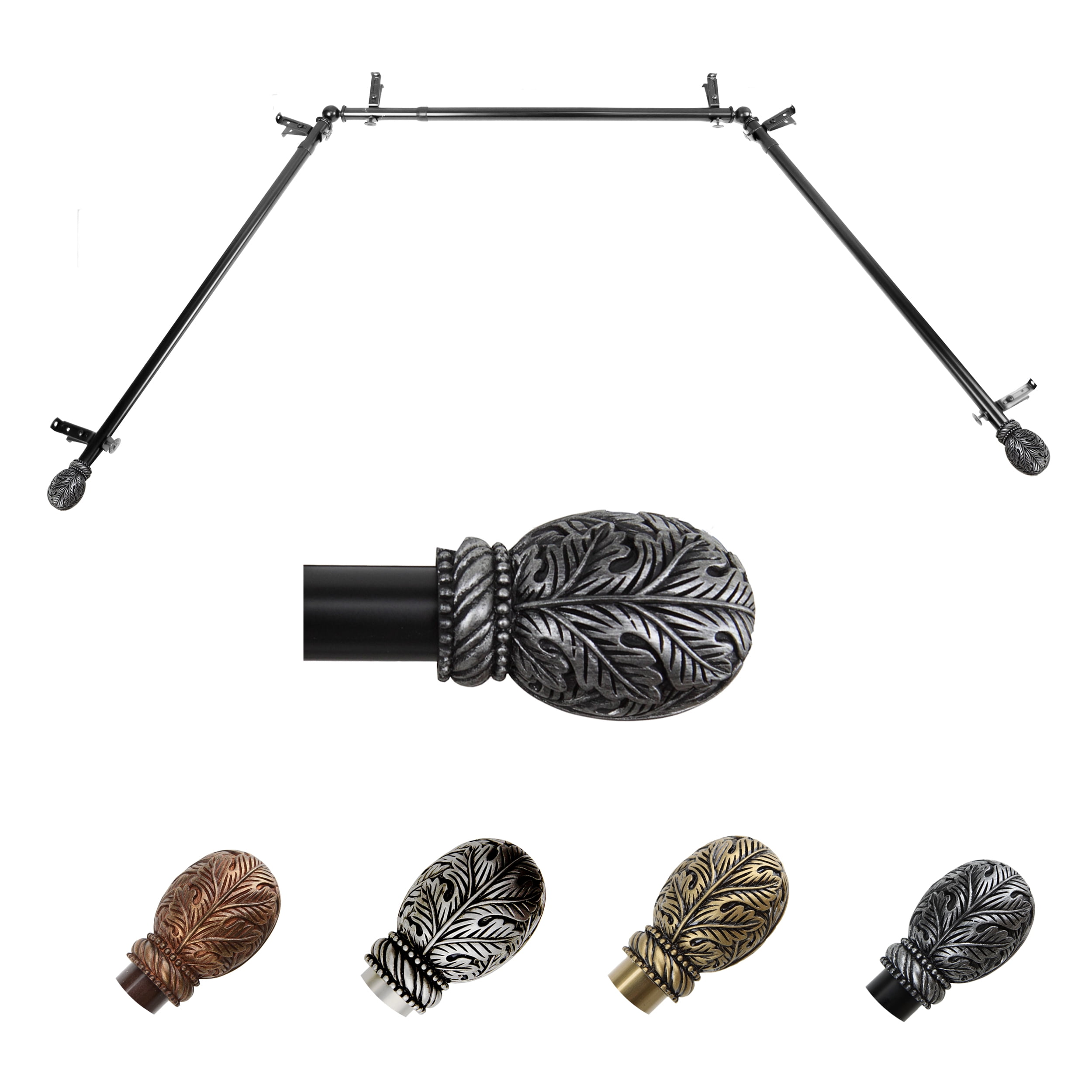 Rococo 13/16" Bay Window curtain rod 20"-36", 38"-72" - Black