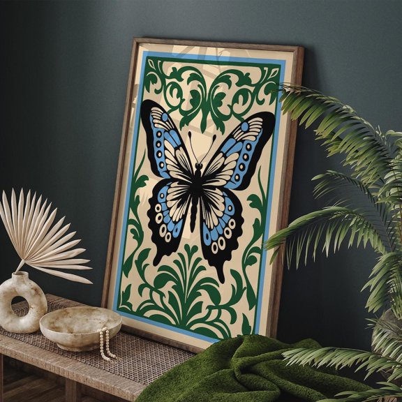 Rococo Butterfly Botanical Folk Farmhouse Decor Unframed Paper Print