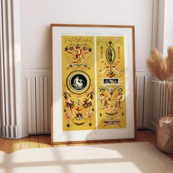 Rococo Era Ornamental Rococo Cherub Antique French Scrollwork Wall Decor Unframed Paper Print