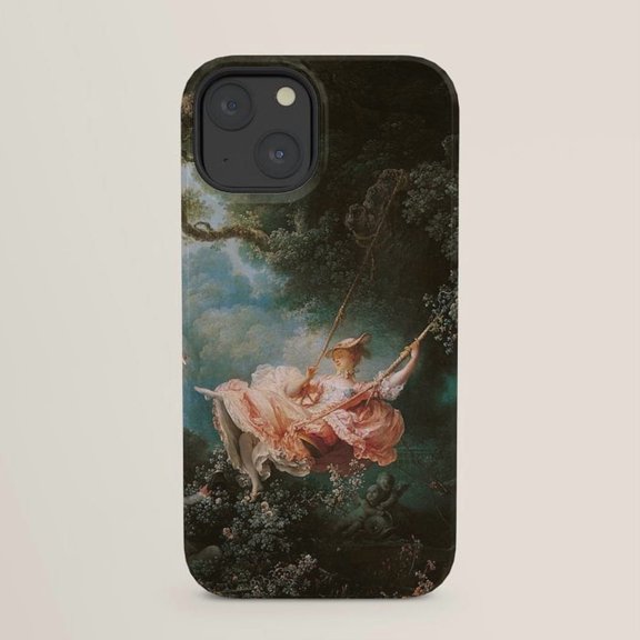 Rococo Garden Woman on a Swing Tough Case for Apple iPhone, Dark Green, Teal Blue, Blush Pink, Polycarbonate and TPU