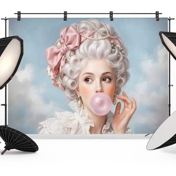 Rococo Hair Woman Backdrops for Photography, Portrait Bubblegum Fashion Retro Woman Fabric Photo Background Sturdy Studio Props for Photo Studio, Video Recording, Booth & Photoshoot 7x5ft
