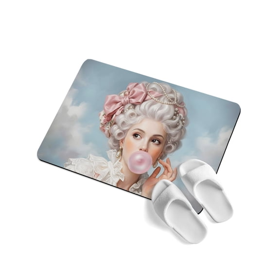 Rococo Hair Woman Soft Diatomaceous Earth Mat, Portrait Bubblegum Fashion Retro Woman Absorbent Bath Mat Non Slip Rubber Backed Quick Dry Doormat Fit Under Door for Bathroom Kitchen 16"x24"
