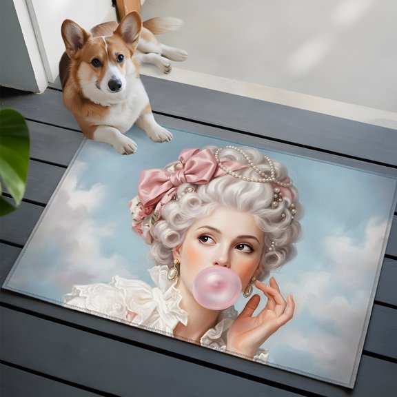 Rococo Hair Woman Washable Entry Rug 2x3 Portrait Bubblegum Fashion Retro Woman Low Pile Indoor Door Mat with Rubber Backing Thin Area Rug for for Entrance, Bedroom, Kitchen, Laundry, Bathroom