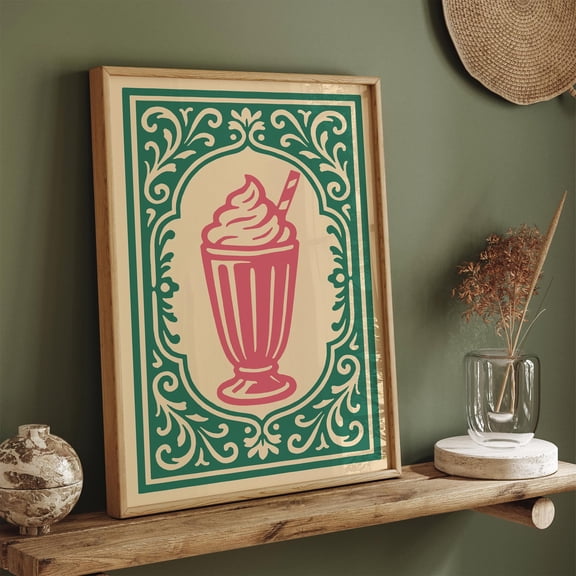 Rococo Milkshake Poster: Vintage Kitchen Or Ice Cream Shop Art UNFRAMED Poster, Wall Art for Decor, Present, 8x12