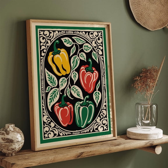 Rococo Peppers Colorful Kitchen Decor Poster, Unframed Paper Poster 8x10in