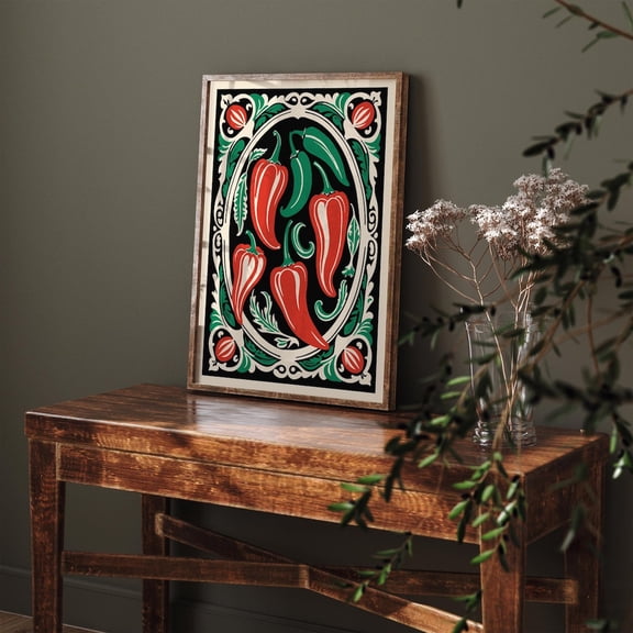 Rococo Peppers Elegant Victorian Kitchen Decor Poster, Unframed Canvas 24x36in