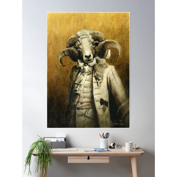 Rococo Ram Poster Wall Art, Modern Wall Decor For Living Room Bedroom, 16x24 UNFRAMED