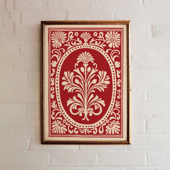 Rococo Red Baroque Floral Poster, Unframed Size 8x12
