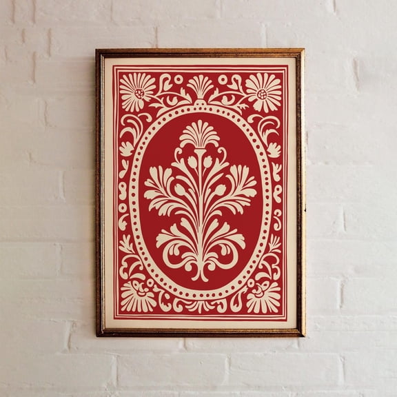 Rococo Red Baroque Floral Unframed Paper Print