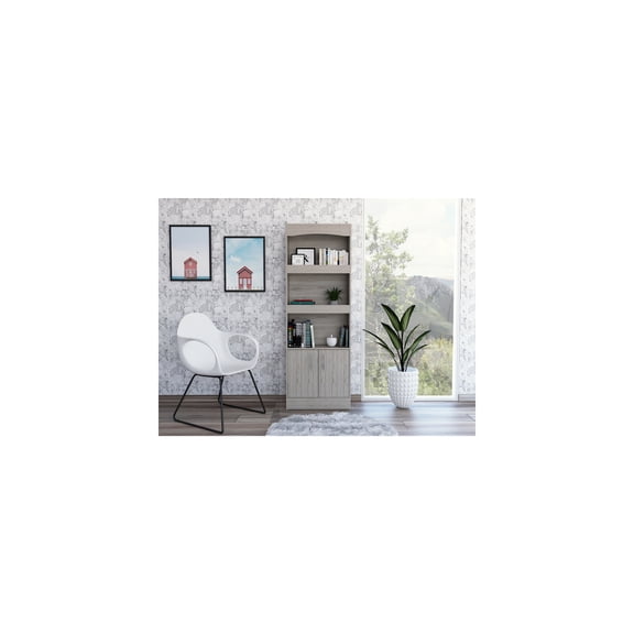 Rococo Romance Light Gray Bookcase 70.8" High with Framed Three 12" x 23.6" x 10.2" Shelves and Spacious Cabinet for Decorative Storage Use