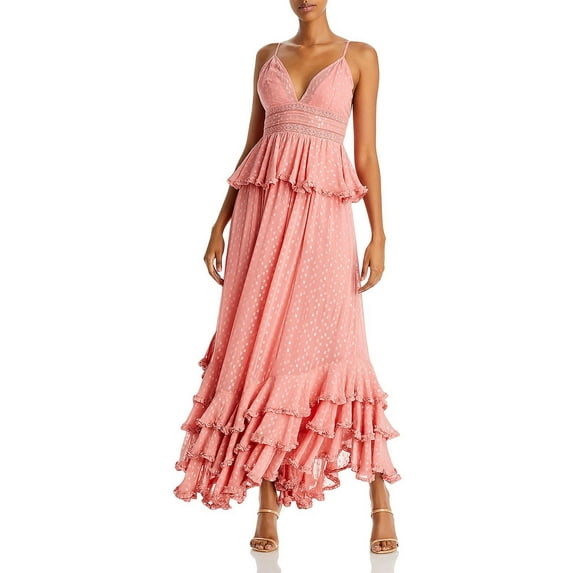 Rococo Sand Womens Chiffon Metallic Maxi Dress
