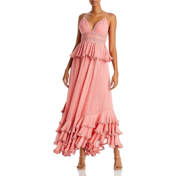 Rococo Sand Womens Chiffon Metallic Maxi Dress