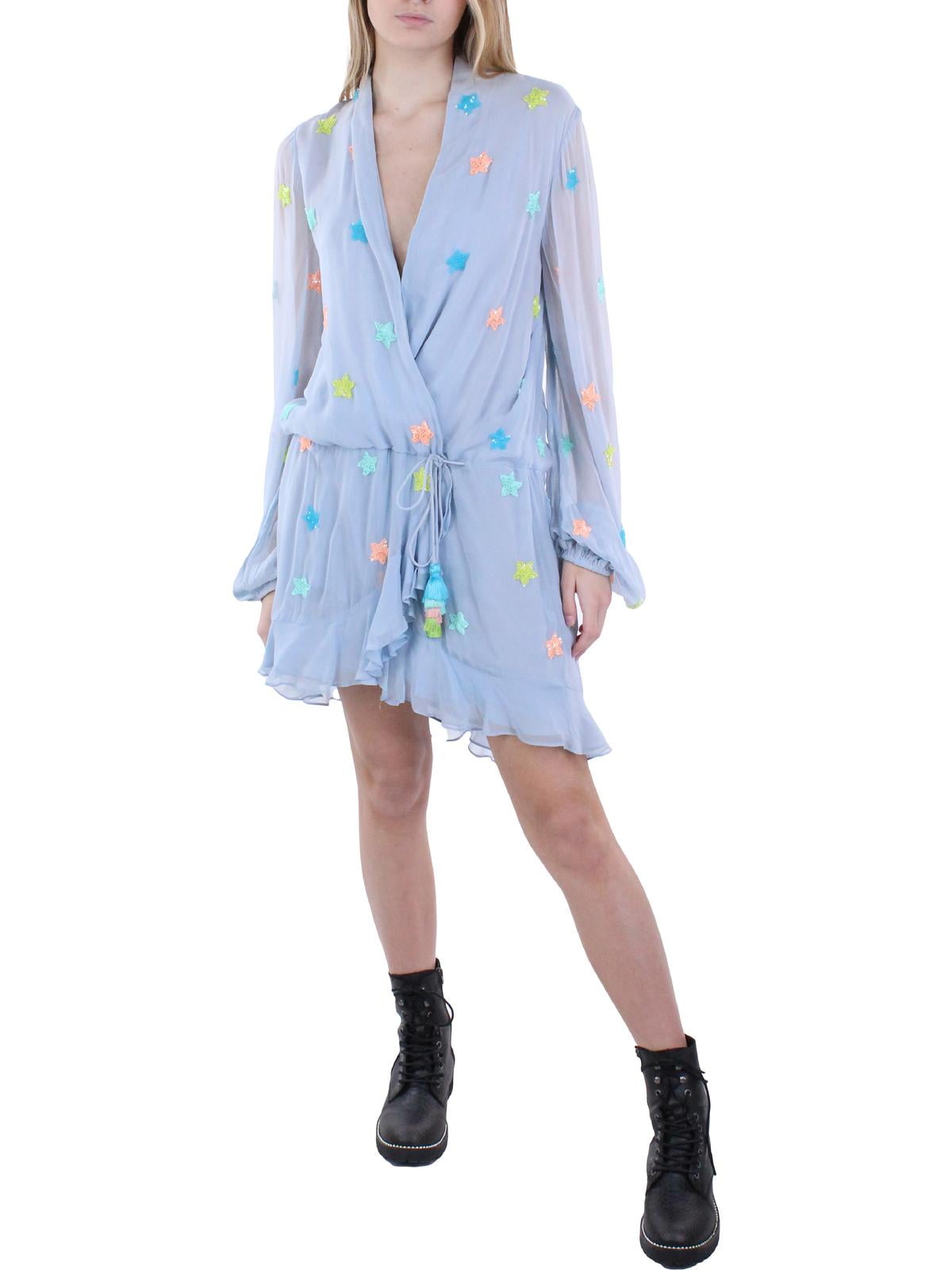 Rococo Sand Womens Georgette Boho Short Tunic Dress, Women's, Size: XS, Blue