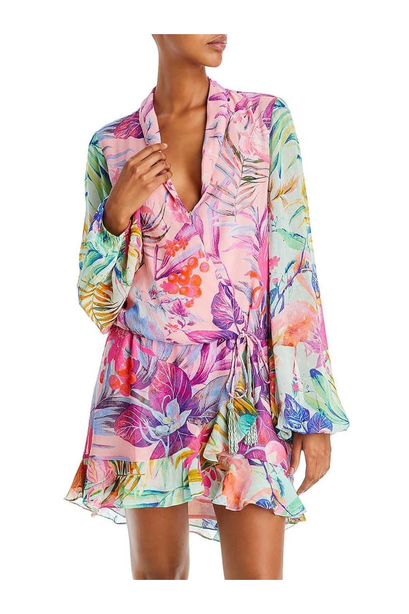 Womens Metallic Floral Mini Dress