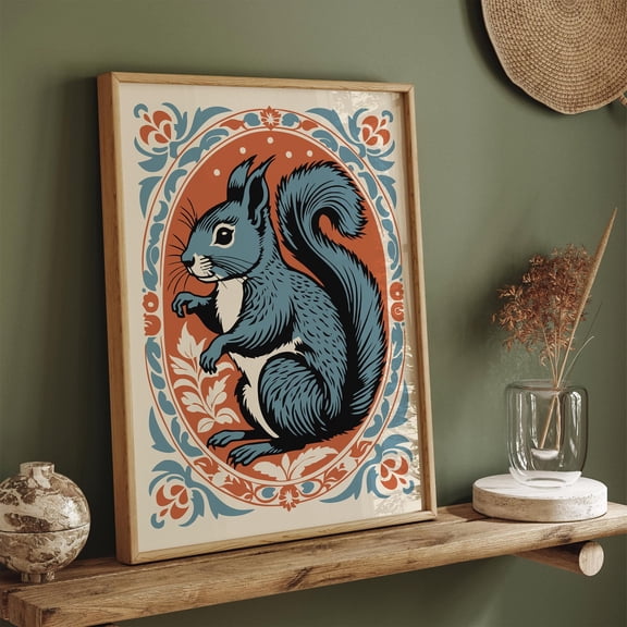 Rococo Squirrel Art Print: Vintage Woodland Home Decor UNFRAMED Poster, Wall Art for Decor, Present, 24x36