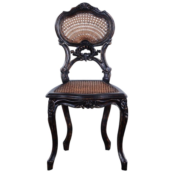 Rococo Style Carved Wood Vanity Chair with Cane,Rattan Back