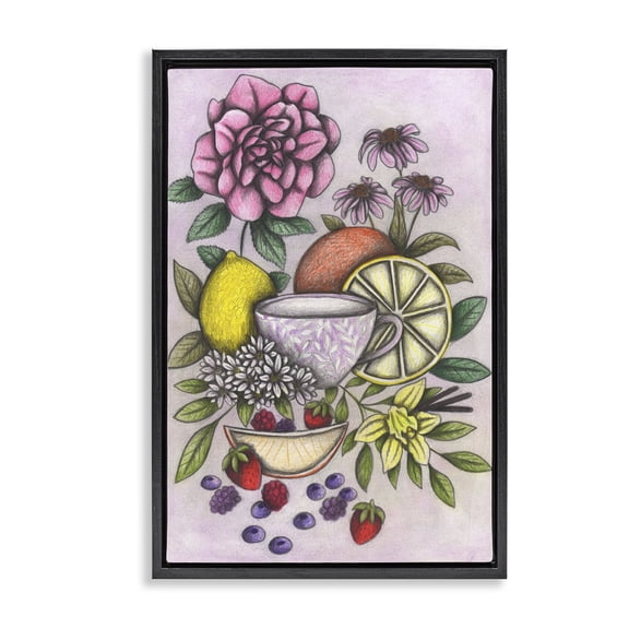 Rococo Tea with Fruits Black Framed Floater Canvas Wall Art, design by Cecilia Battaini
