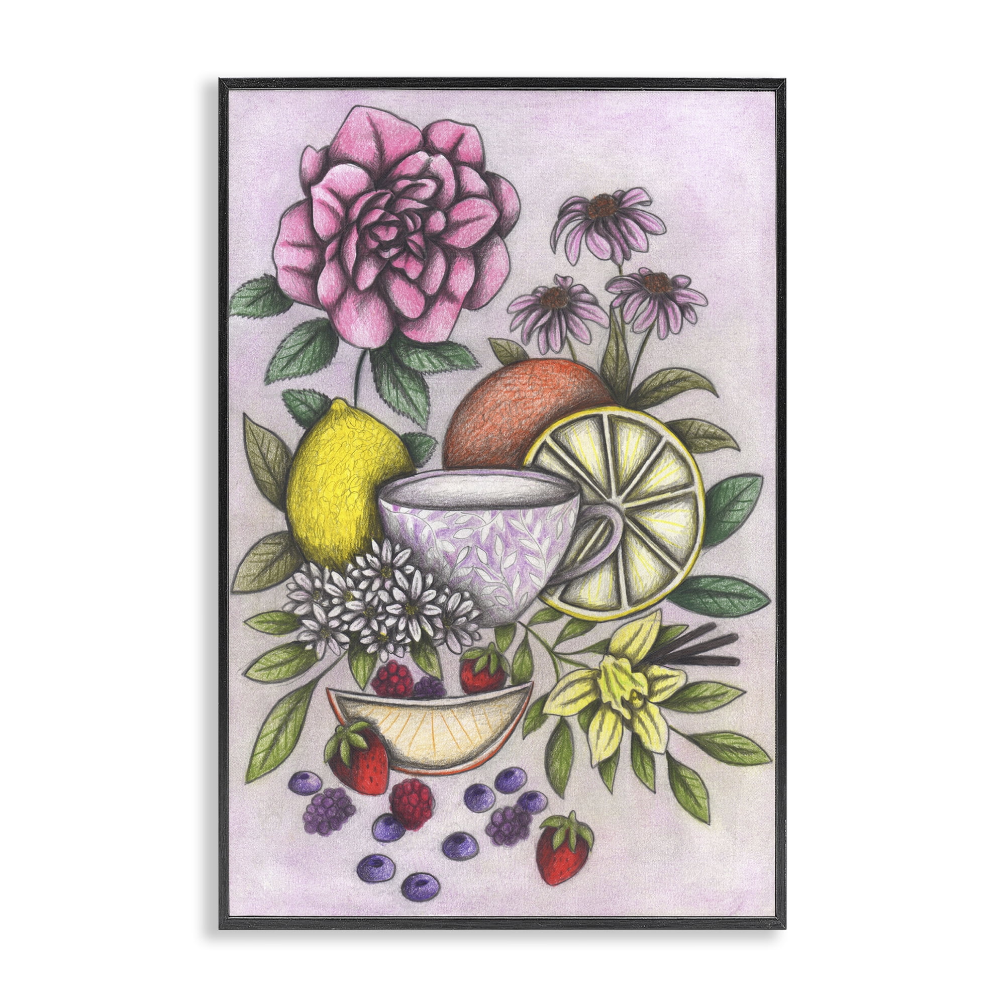 Rococo Tea with Fruits Black Framed Giclee Art, design by Cecilia Battaini