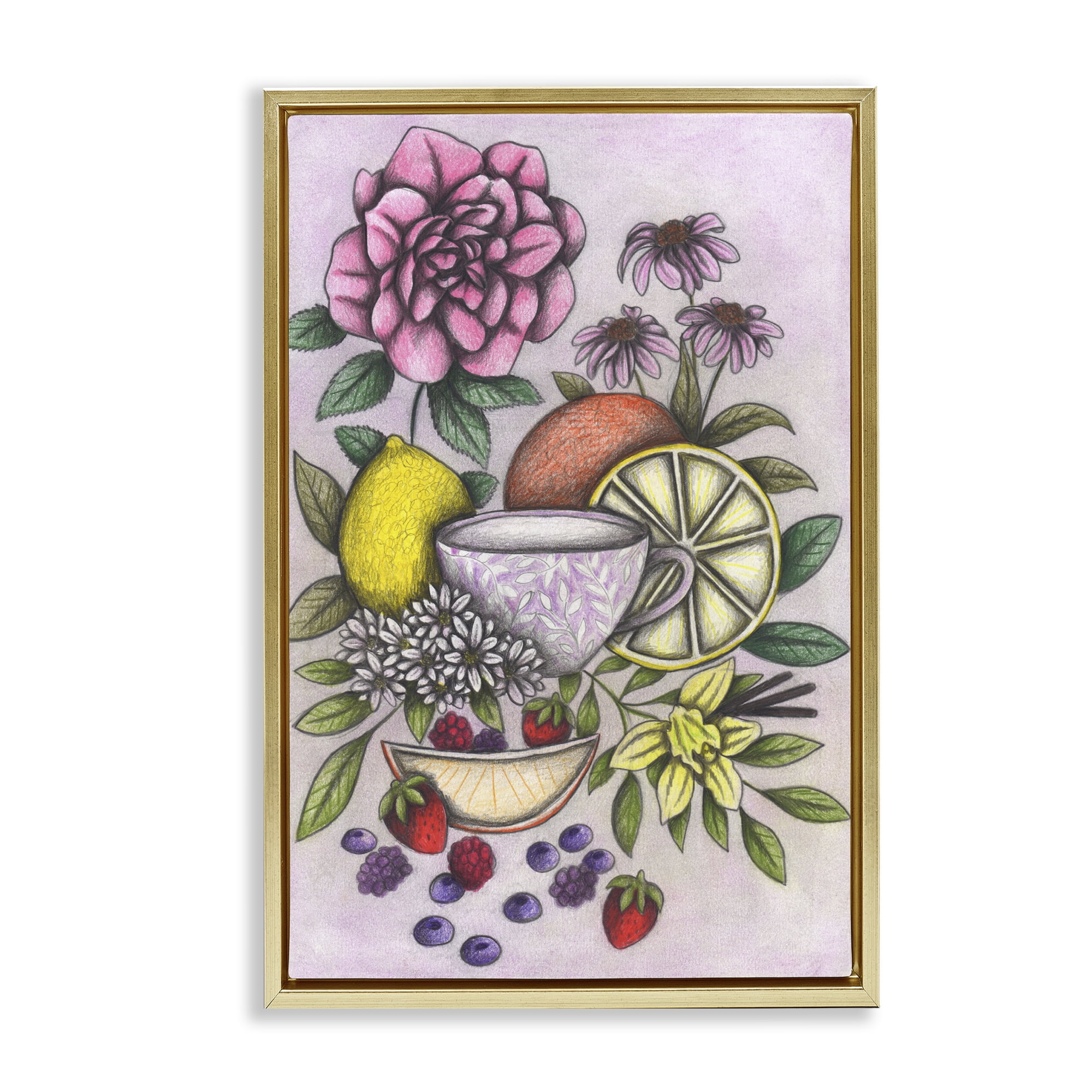Rococo Tea with Fruits Gold Framed Floater Canvas Wall Art, design by Cecilia Battaini