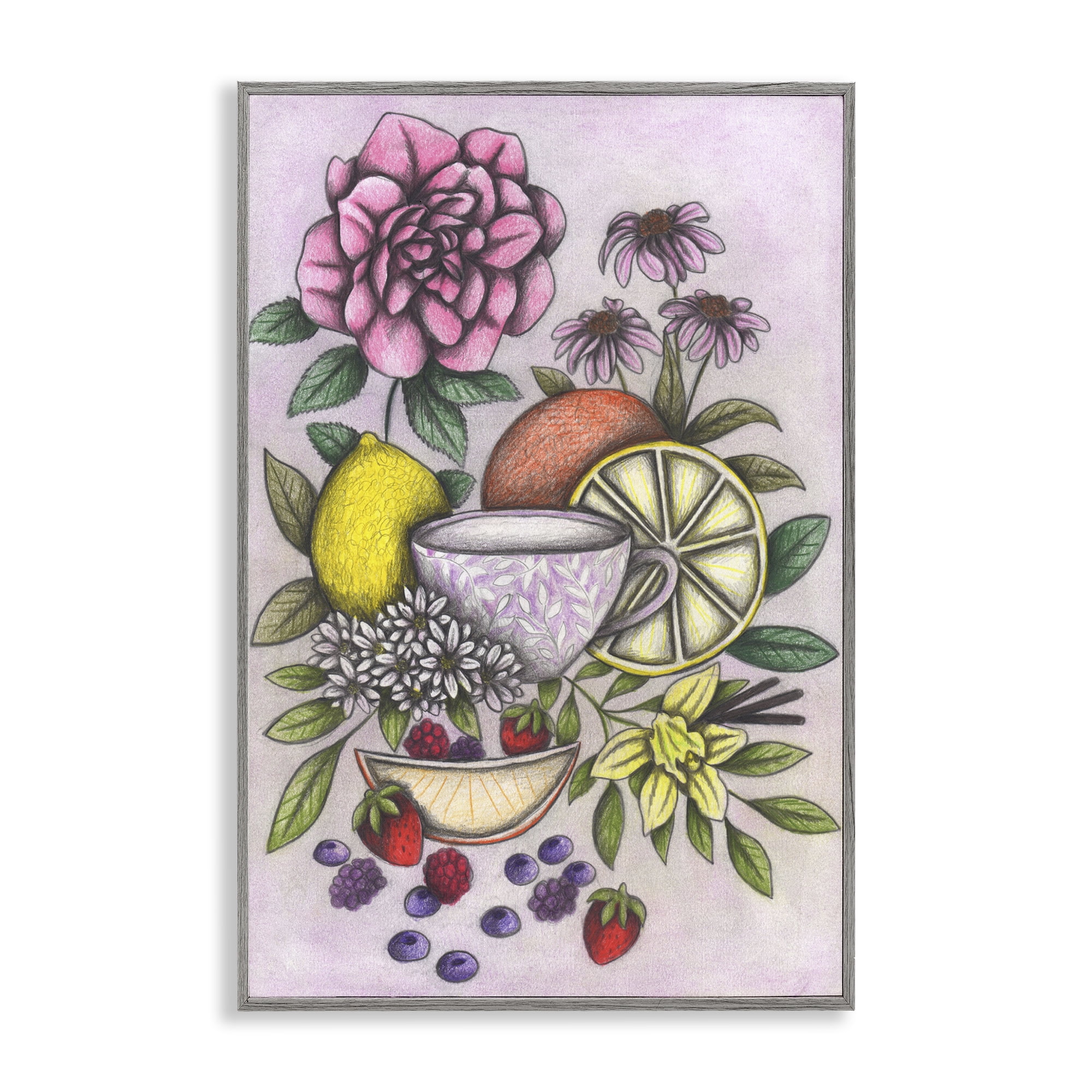 Rococo Tea with Fruits Gray Framed Giclee Art, design by Cecilia Battaini