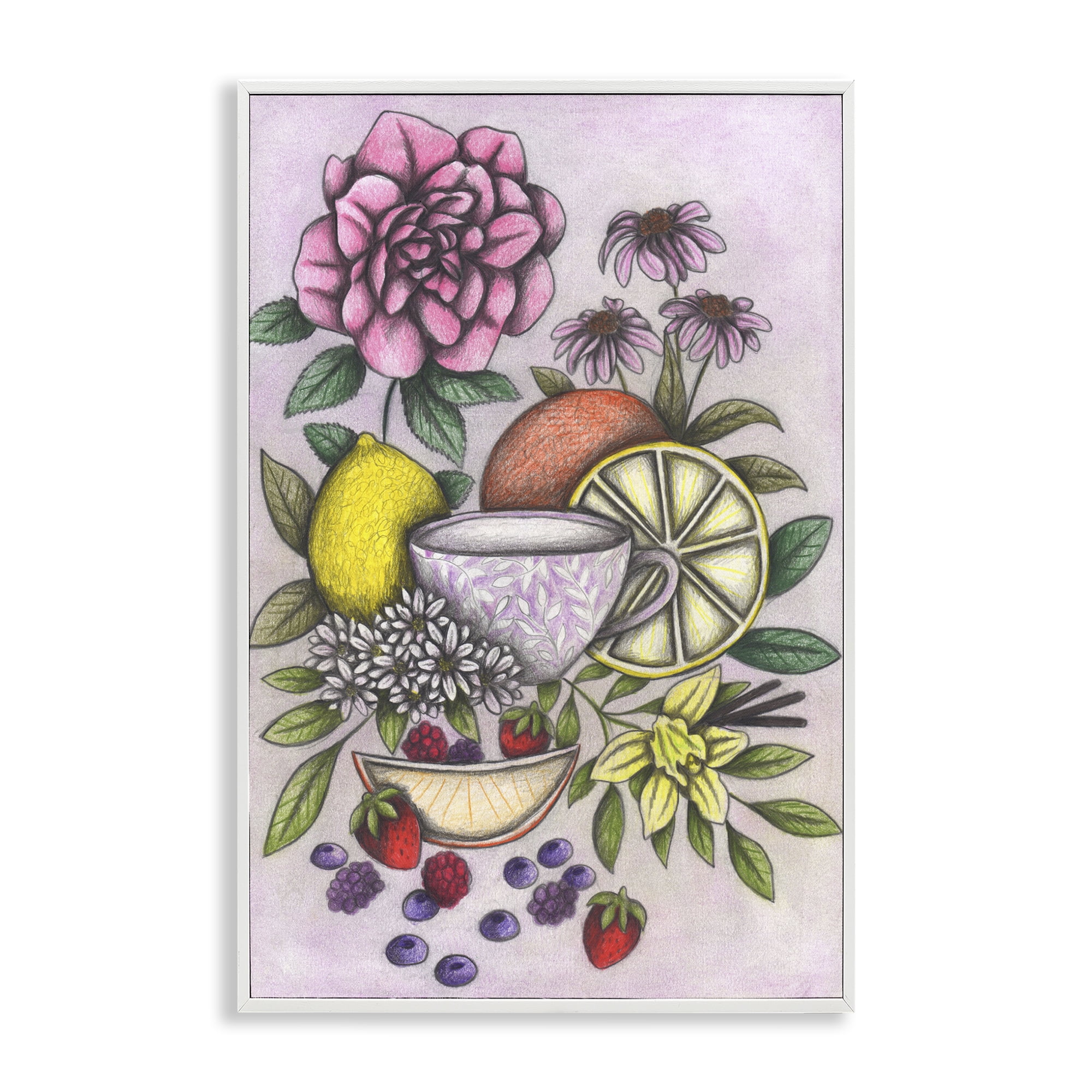 Rococo Tea with Fruits White Framed Giclee Art, design by Cecilia Battaini