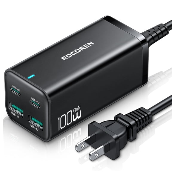 Rocoren 100W USB C Charger,4-Ports Fast Wall Charger Block with 5ft AC Cable for Steam Deck,MacBook Pro/Air, USB-C Laptop, iPhone 13, Samsung Galaxy, etc
