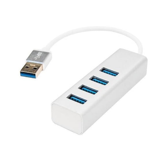 Rocstor 6" Portable 4 Port SuperSpeed Mini USB 3.0 Hub - Aluminum Silver