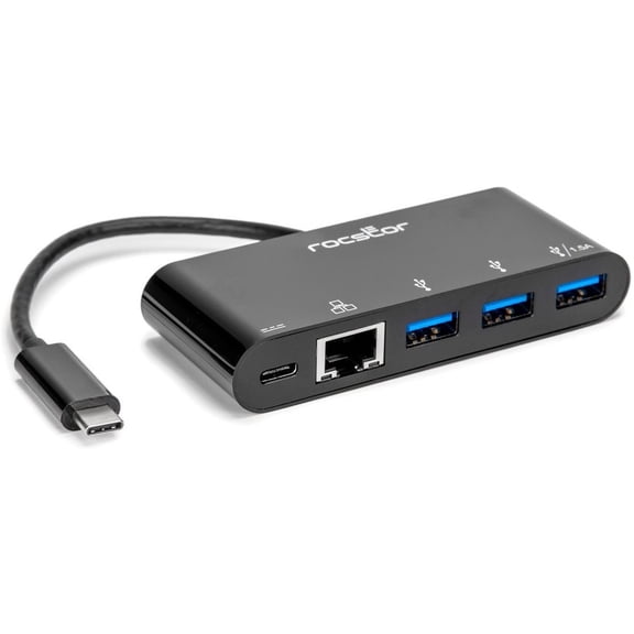 Rocstor USB-C to 3-Port USB-A, USB-C & RJ45 Multiport Adapter - USB 3.0 Hub - for Desktop PC, Notebook - 60 W - USB Type C - 3 x USB 3.0 - 3 x USB Type-A Ports - USB Type-A - 1 x USB Type-C Ports -...