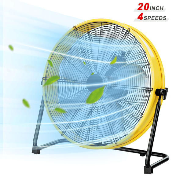 Rocyis 20 inch Industrial High Velocity Drum Fan - 4 Speed 4650 Cfm Air Circulation Fan for Factory, Warehouse, and Commercial (Yellow)